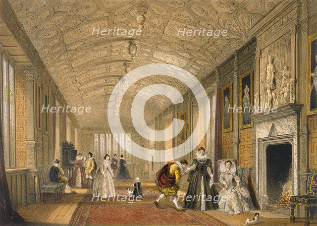 The Long Gallery at Lanhydrock, Cornwall, 1600. Creator: Joseph Nash (1809-78).