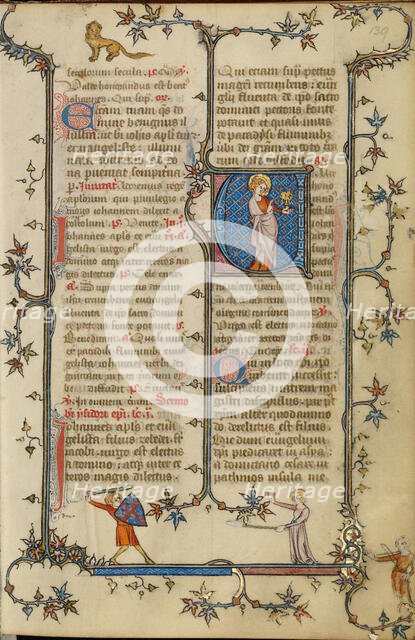 Initial V: Saint John the Evangelist; Breviary, about 1320-1325. Creator: Unknown.