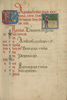 April Calendar Page; Gathering Flowers; Book of Hours, about 1460. Creator: Unknown.