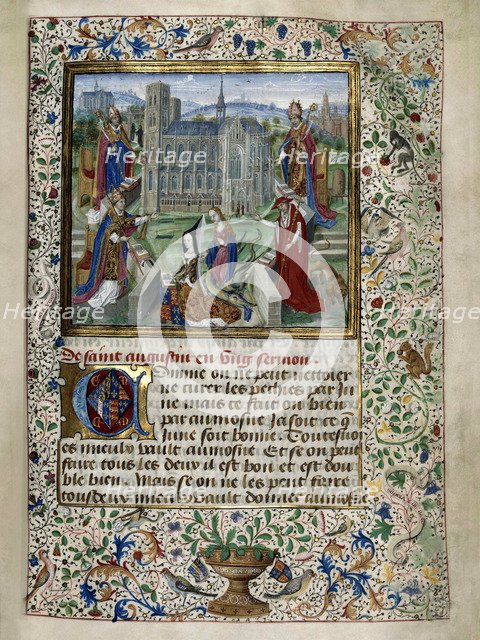 Margaret of York praying in front of the Cathedral of St. Gudula in Brussels, c. 1467-1469.