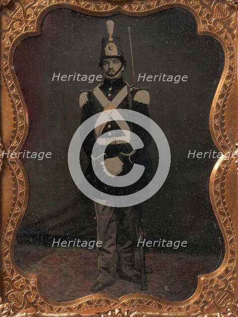 Union Militia Soldier with Rifled Musket, 1860s. Creator: Unknown.