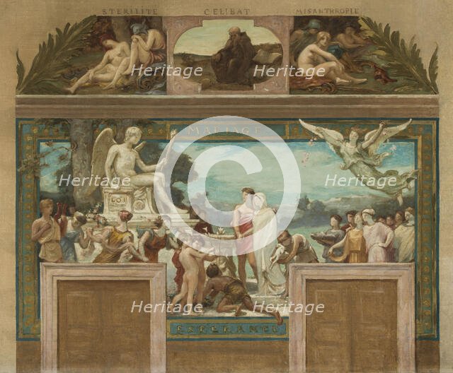 Sketch for the town hall of Saint-Maur-des-Fosses: Virtues opposing Vices (Marriage - Hope), 1883. Creator: Paul Milliet.