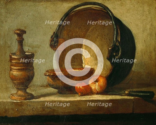 Still life with copper cauldron, 1732. Creator: Chardin, Jean-Baptiste Siméon (1699-1779).
