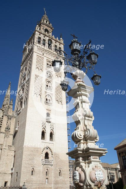 The Giralda, the Islamic bell tower, Cathedral of Seville, Spain, 2023. Creator: Ethel Davies.