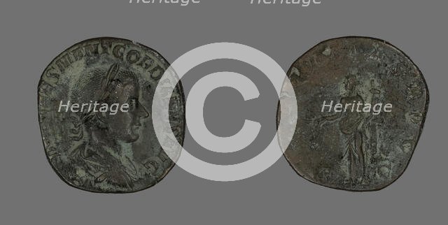 Sestertius (Coin) Portraying Emperor Gordianus, 240. Creator: Unknown.