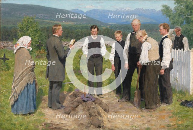 Peasant Burial, 1883-1885. Creator: Erik Werenskiold.