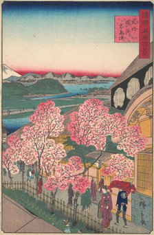 Entrance to the Gankiro Tea House in the Miyozaki District, Yokohama, Bushu, 3rd month, 1859. Creator: Utagawa Hiroshige II.