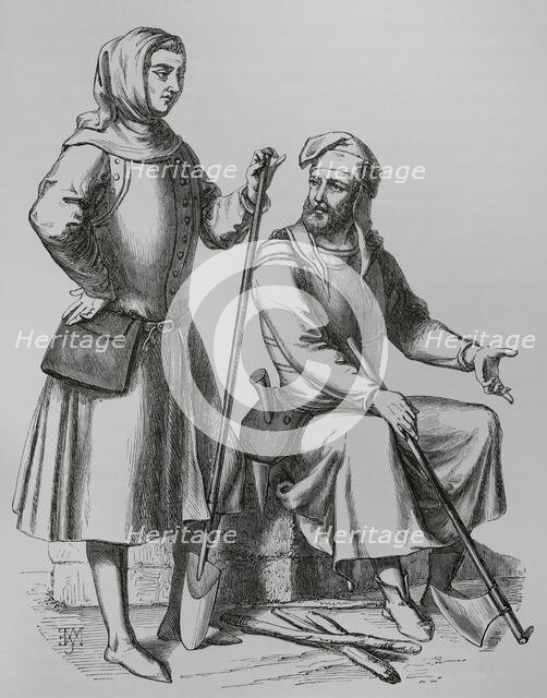 Italian gardener and woodcutter in the 14th century, 1878.  Creator: Unknown.