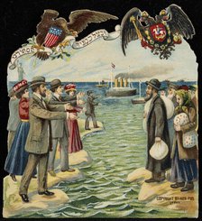 A happy new year. Jewish Americans welcoming Jews immigrating from Russia to America, 1909. Creator: Anonymous.