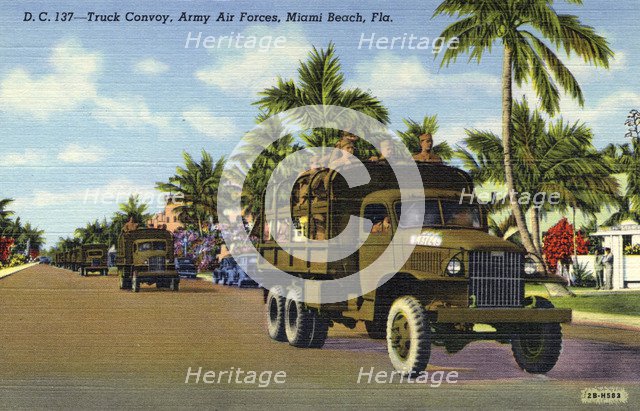 Convoy of trucks, Army Air Forces, Miami Beach, Florida, USA, 1942. Artist: Unknown