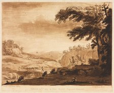 Liber Veritatis: No. 7, An Island Scene of a Mountainous Country with Cattle, 1774. Creator: Richard Earlom (British, 1743-1822); John Boydell.