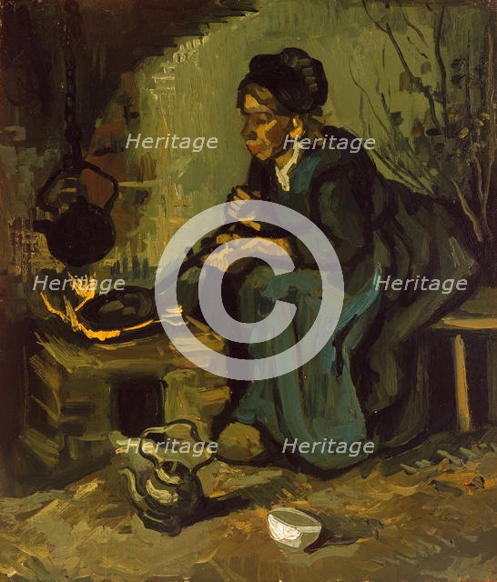 Peasant Woman Cooking by a Fireplace, 1885. Creator: Vincent van Gogh.