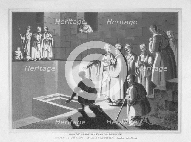 'Tomb of Joseph of Arimathea. Luke, 23. 50. 54', 1830. Artist: J Clarke.