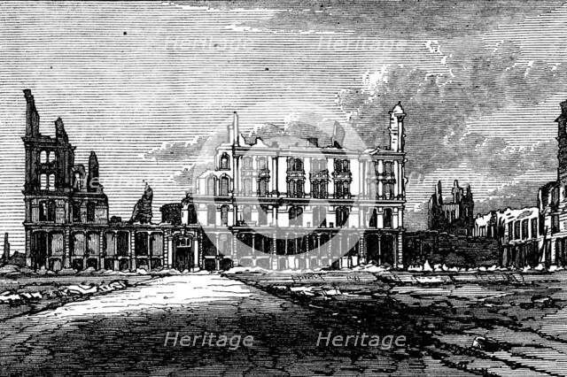 Ruins of Chicago after the Fire: Pacific Hotel, 1871. Creator: Unknown.