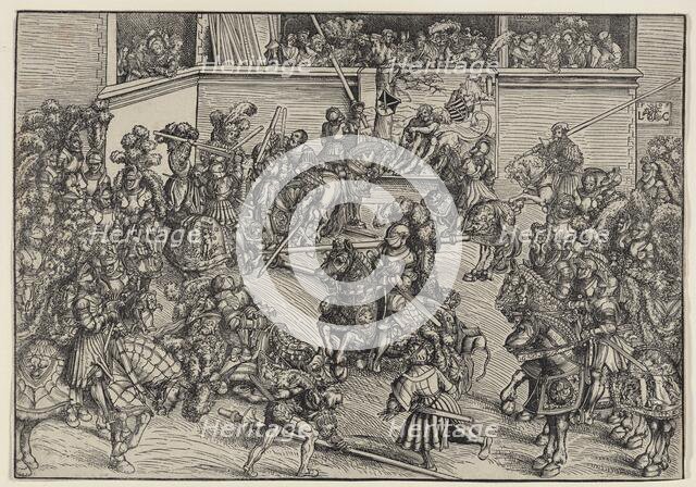 The second tournament with Samson and the lion on the balcony carpet, 1509. Creator: Cranach, Lucas, the Elder (1472-1553).