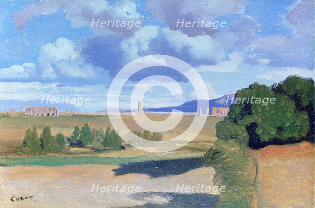 'The Roman Campagna, with the Claudian Aqueduct', c1826. Artist: Jean-Baptiste-Camille Corot    
