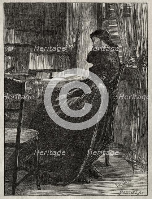 The Trial Sermon: Joanna Douglas at Her Desk, 1862. Creator: James McNeill Whistler (American, 1834-1903); Dalziel Brothers (British).