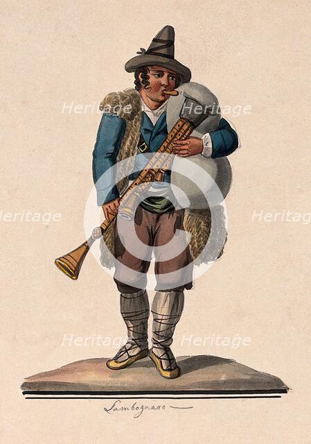 A man playing the bagpipes. Creator: Unknown.