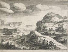 Six landscapes. Plate 6: Three figures standing on a country road, 1683. Creator: Jan van Almeloveen.