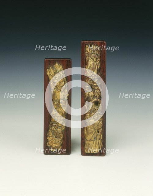 Pair of gilt pewter scroll weights, Late Ming dynasty, China, 17th century. Artist: Unknown