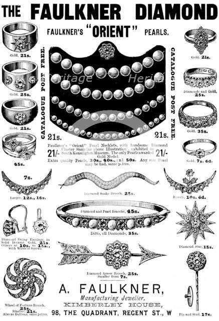 Advertisement for A. Faulkner, Manufacturing Jeweller, 1895. Creator: Unknown.