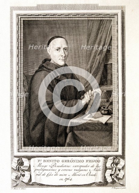Fray Benito Feijoo Geronimo (1676-1764), Spanish Benedictine monk and scholar, engraving of the c…