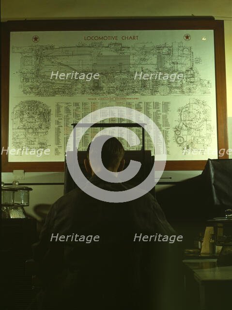 Locomotive lubrication chart in the laboratory of the C & NW R's, Chicago, Ill, 1942. Creator: Jack Delano.