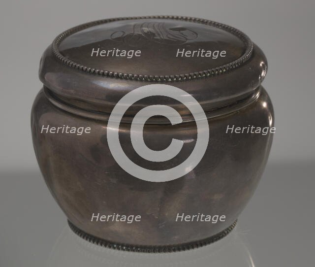 Silver container and lid owned by members of the Ellis family, late 19th-early 20th century. Creator: Unknown.
