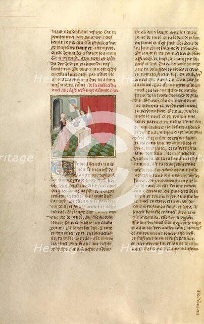 Aseneth Offering Bread, Wine, and Honey to an Angel; Miroir Historial, about 1475. Creator: Unknown.