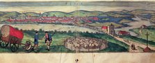 View of the city of Ecija and the Genil river. Engraving in the work 'Civitates Orbis Terrarum', …