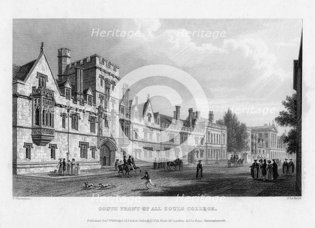 South front of All Souls College, Oxford University, 1834.Artist: John Le Keux