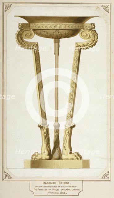 Incense tripod used on London Bridge, 1863. Artist: Anon