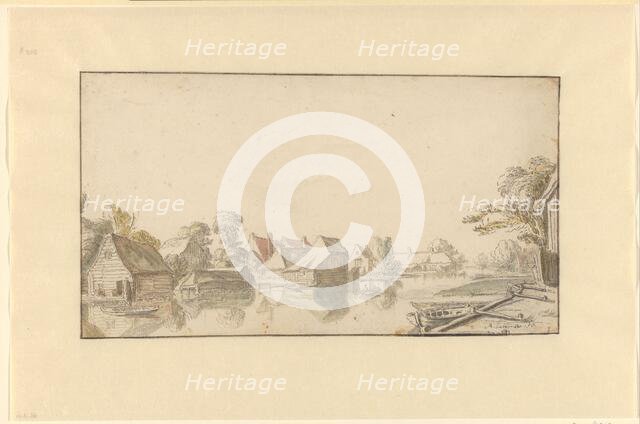 View of houses on a river, 1640-1660. Creator: Abraham de Latombe.
