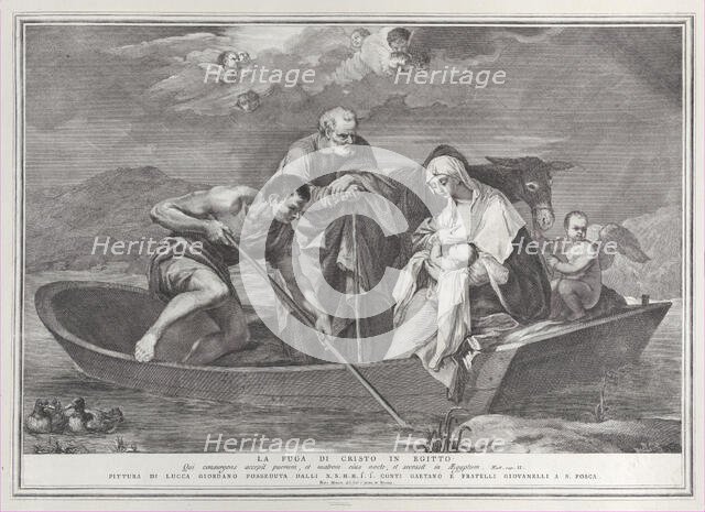 The flight into Egypt, with the Holy Family in a boat, 1730-50. Creator: Pietro Monaco.