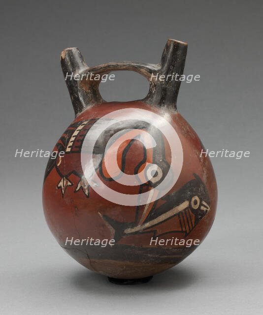 Double Spout Vessel Depicting a Bird Catching a Fish, 180 B.C./A.D. 500. Creator: Unknown.