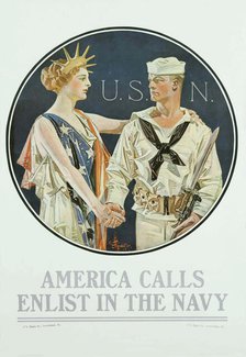 America Calls - Enlist in the Navy, 1917. Creator: Leyendecker; Joseph Christian (1874-1951).