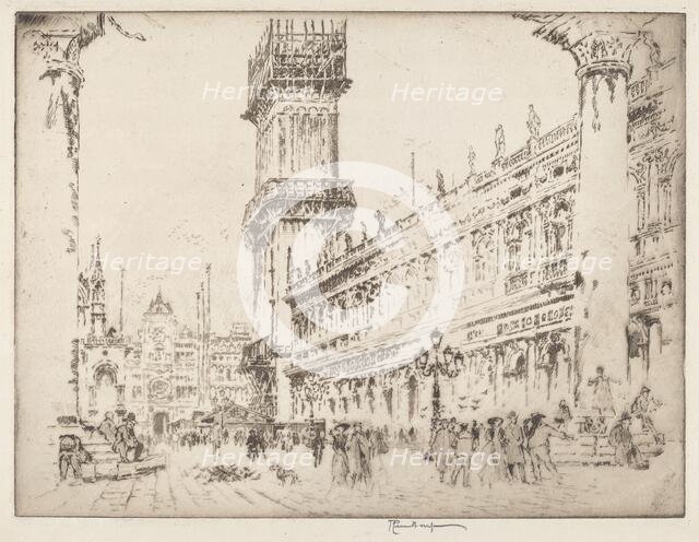 Rebuilding the Campanile, Venice, No.II, 1911. Creator: Joseph Pennell.