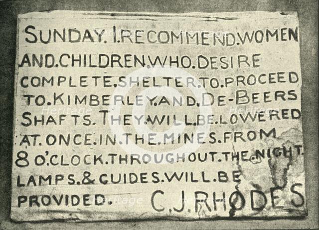 'Placard Erected by Mr. Rhodes', 1900. Creator: Hancox.