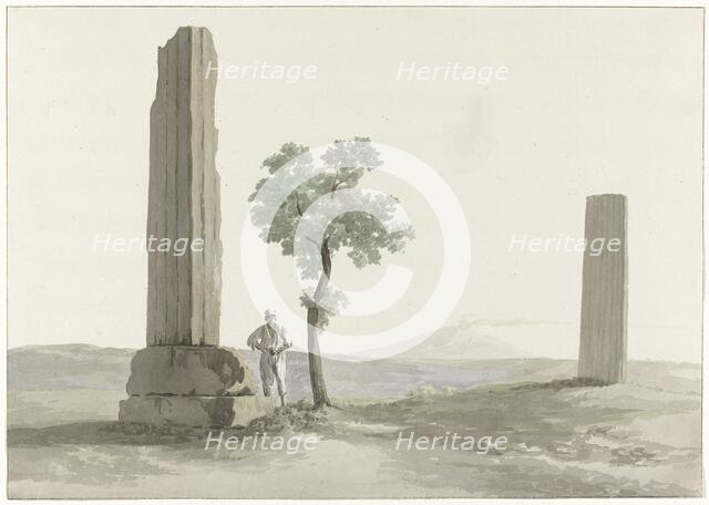 Two fragments of columns of the Temple of Olympian Zeus half a mile from the river..., 1778. Creator: Louis Ducros.