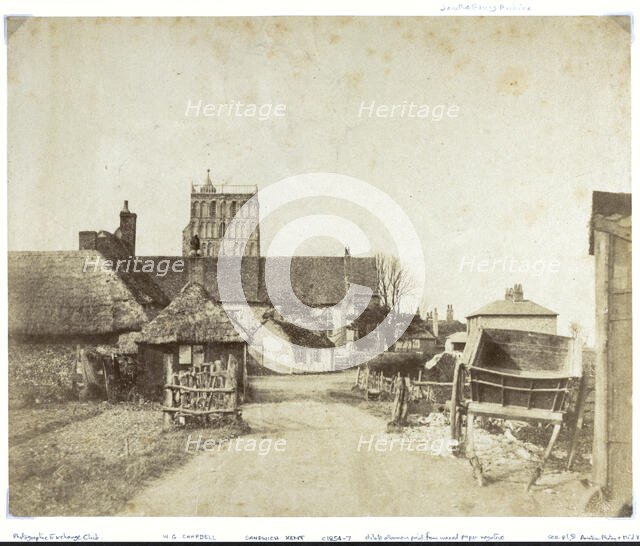 St Clement’s Church in Sandwich, seen from the south, with a cart and thatched..., 1854-1857. Creator: WG Campbell.