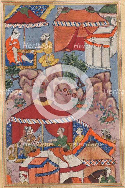 Page from Tales of a Parrot (Tuti-nama): Twenty-fourth night: Bashir confides his love…, c. 1560. Creator: Unknown.