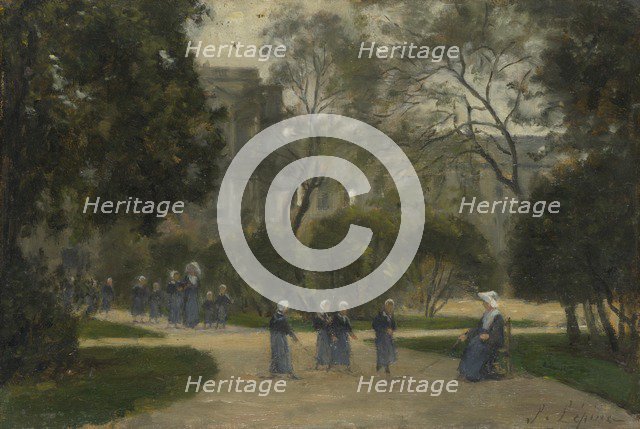 Nuns and Schoolgirls in the Tuileries Gardens, Paris, 1870s-1880s. Artist: Lepine, Stanislas (1836-1892)