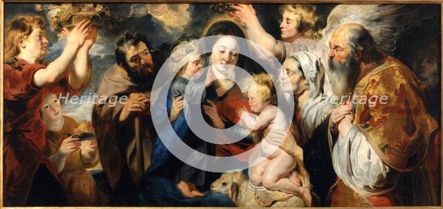 The Holy Family with the young John the Baptist and angels, c. 1616-1617. Creator: Jordaens, Jacob (1593-1678).