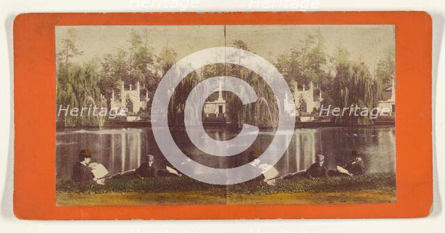 Greenwood Cemetery. Crescent Lake and Fountain., about 1869. Creator: E. & H.T. Anthony.