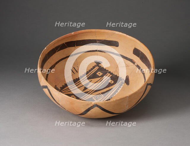 Bowl with Abstract, Geometric Rendering of Blanket on Interior, 1400/1600. Creator: Unknown.