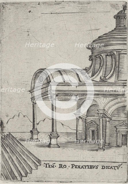 Tem. Ro. Penatibus Dicatu, from a Series of 24 Depicting (Reconstructed) Buil..., Plate ca. 1530-50. Creator: Anon.