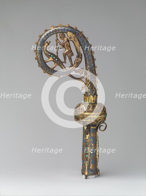 Head of a Crozier with Saint Michael Slaying the Dragon, French, 1220-30. Creator: Unknown.