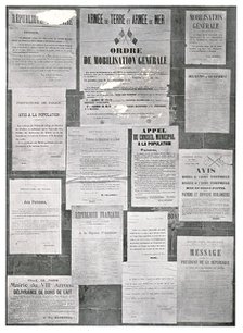 ''Les affiches de la premiere semaine de la mobilisation sur les murs de Paris', 1914. Creator: Unknown.