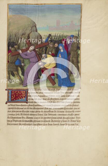 Simon the Cyrene Assisting Christ on the Way to Calvary, about 1480-1490. Creators: Master of Guillaume Lambert, Workshop of Master of Guillaume Lambert.