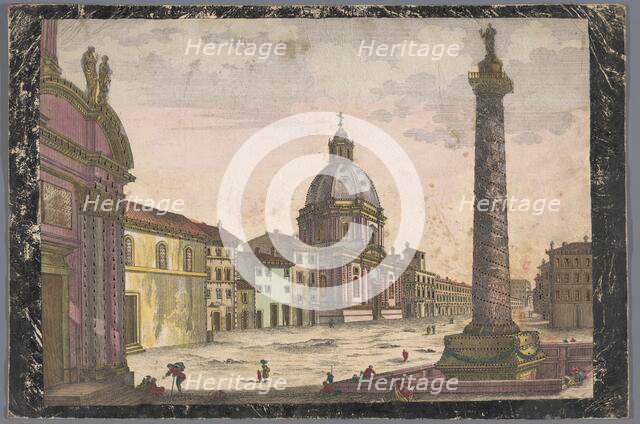 View of the church Santa Maria di Loreto and the column of Trajan in Rome, 1700-1799. Creator: Anon.